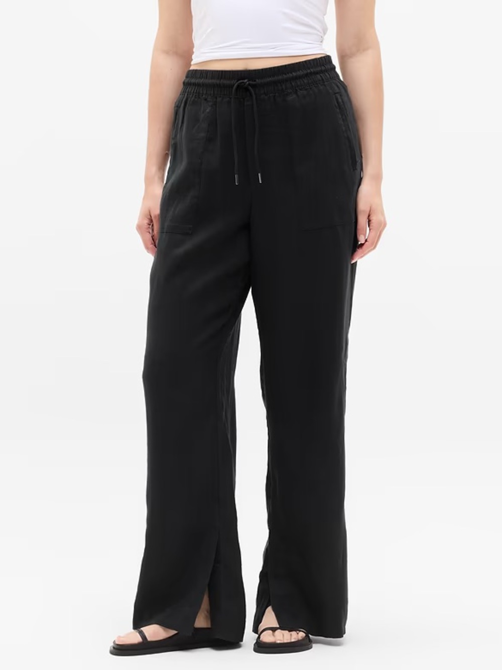 Athleta Retreat Linen High Rise Wide Leg Pant - Black - Size Small